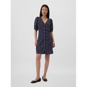 GAP Navy White Polka Dot Button Front Puff Sleeve Mini Dress Medium